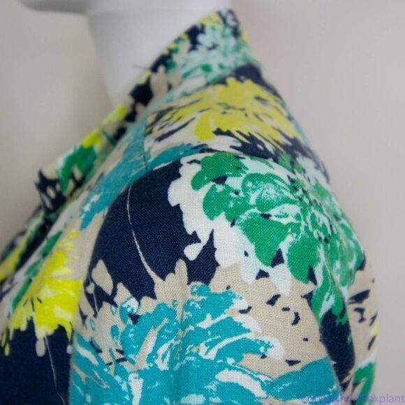 Kim‎ Rogers linen hawaii floral print blazer jacket, women's size Petite Small - Picture 12 of 16